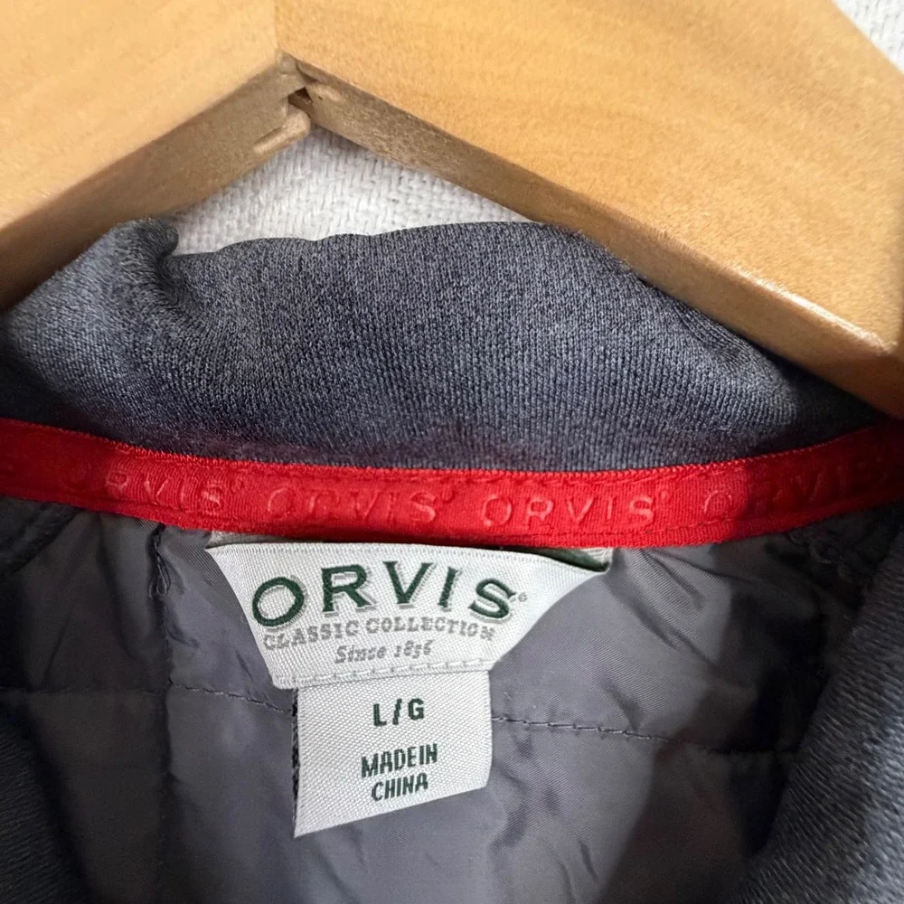 Orvis Classic Collection Mens Large Gray Hybrid Quilted Fleece Full Zip Jacket